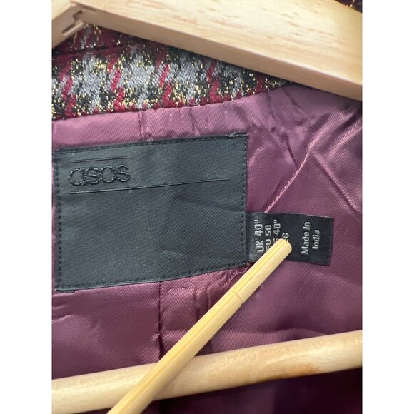 Asos NWOT Burgandy Red Brown and Gold 2 Button Blazer - Picture 5 of 9